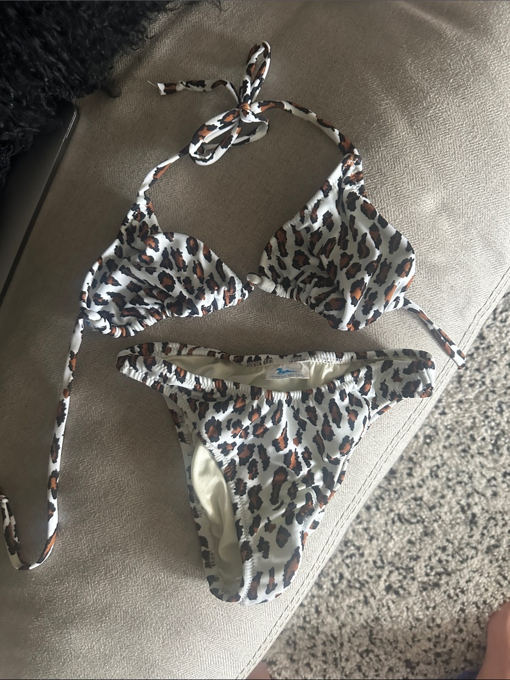 Swim Solutions Leopard Print Bikini - White, Brown, Black